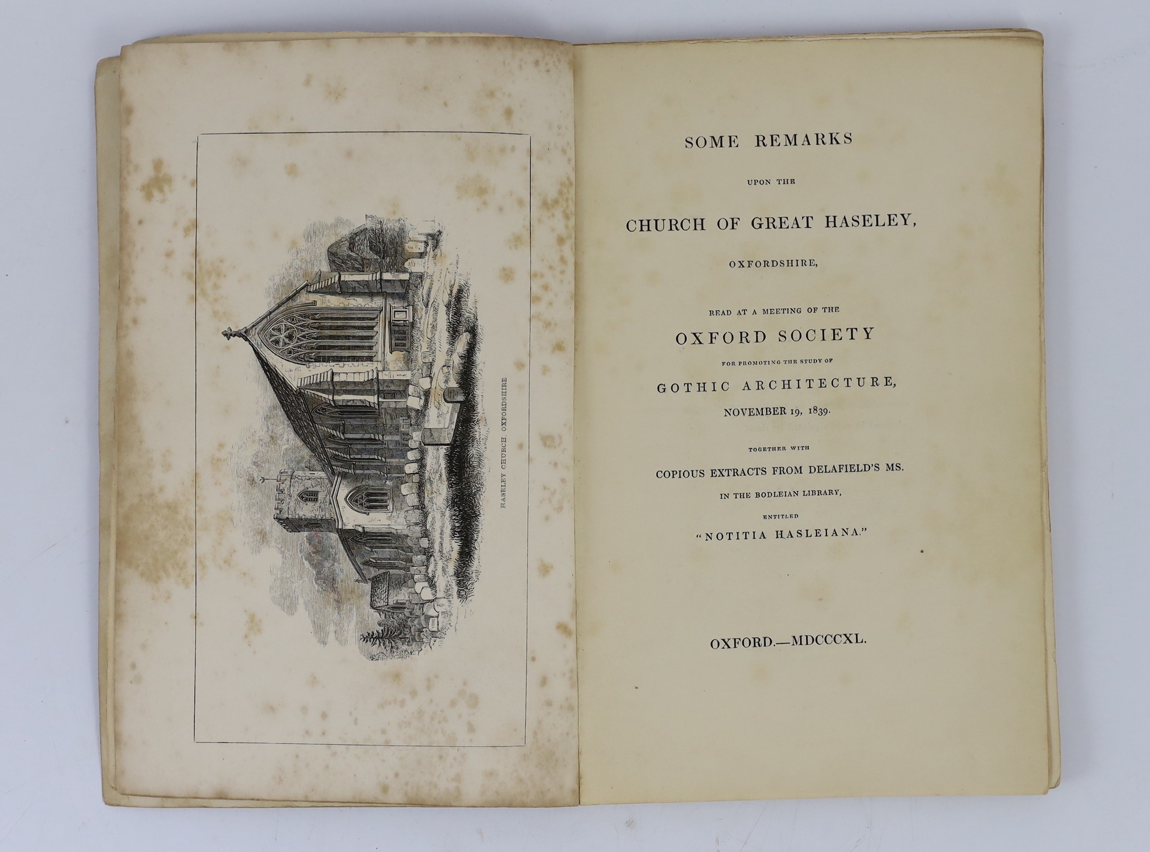OXON: Warton, Rev. Thomas - The History and Antiquities of Kiddington....3rd edition. frontis.; old half calf and marbled boards, gilt top and marbled e/ps., 4to. 1815; Weare, T.W., editor - Some Remarks upon the Church